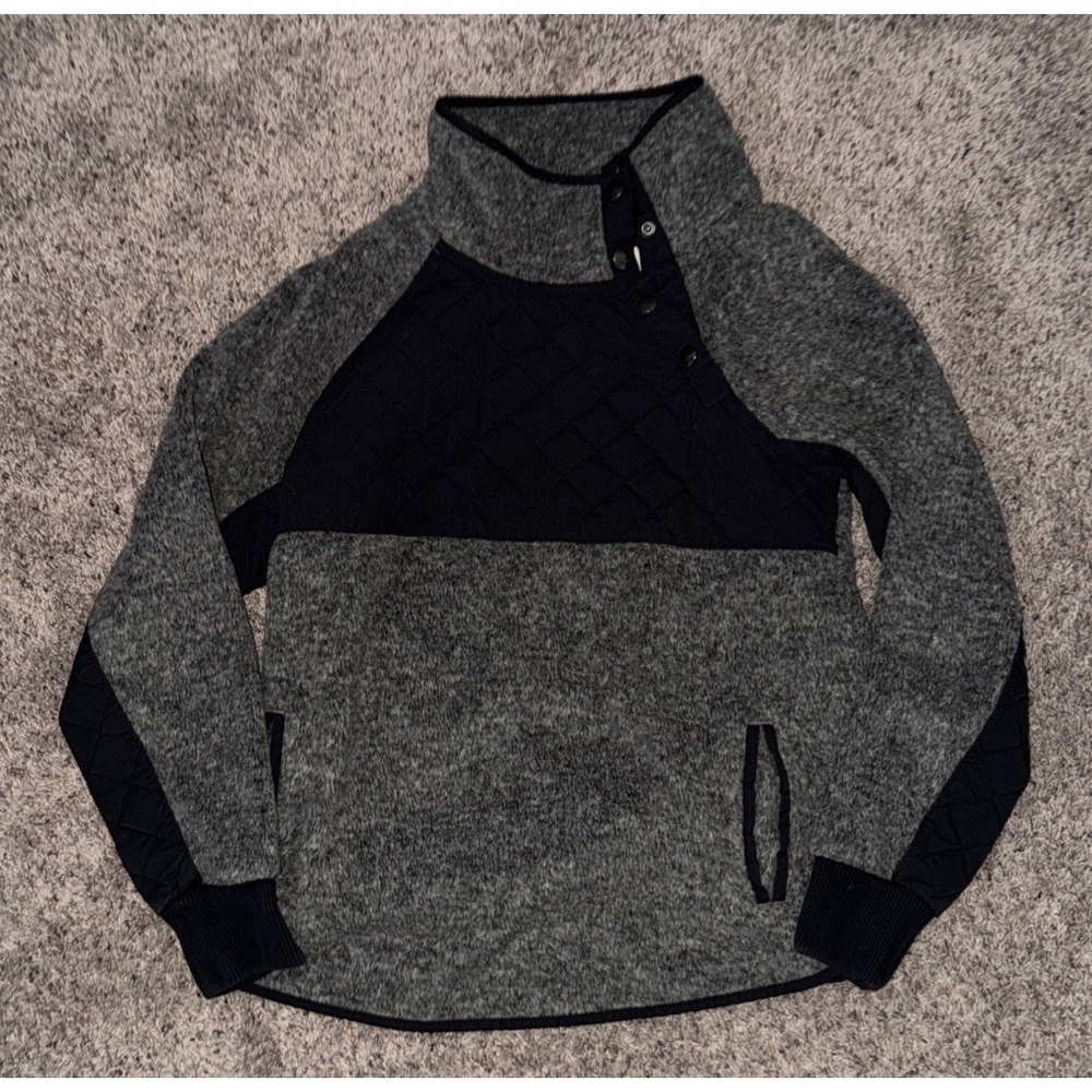 Abercrombie & Fitch Asymmetrical Snap Up Gray /‎ Black Fleece Pullover Medium